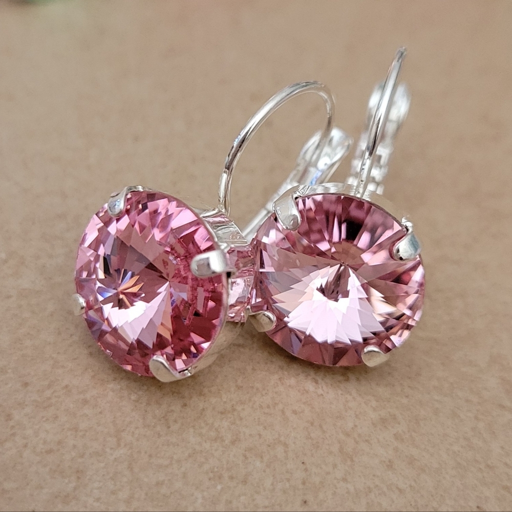 Austrian Crystal Earrings in Shiny Silver Plating
